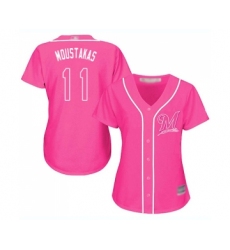 Women's Milwaukee Brewers #11 Mike Moustakas Replica Pink Fashion Cool Base Baseball Jersey