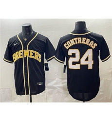 Men's Milwaukee Brewers #24 William Contreras 2026 Fashion Replica Black Out Stitched Baseball Jersey