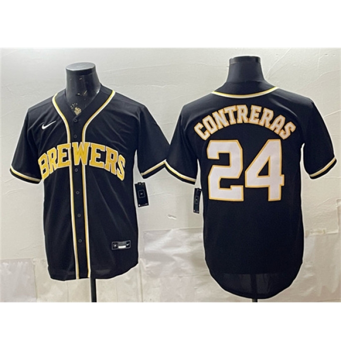 Men's Milwaukee Brewers #24 William Contreras 2026 Fashion Replica Black Out Stitched Baseball Jersey