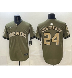 Men's Milwaukee Brewers #24 William Contreras Olive 2026 Armed Forces Day Stitched Baseball Jersey