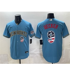 Men's Milwaukee Brewers #9 Bob Uecker Blue 2026 USA 250 Fourth of July Home Stadium Stitched Baseball Jersey