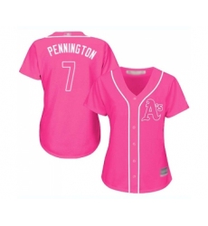 Women's Oakland Athletics #7 Cliff Pennington Replica Pink Fashion Cool Base Baseball Jersey
