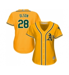 Women's Oakland Athletics #28 Matt Olson Replica Gold Alternate 2 Cool Base Baseball Jersey
