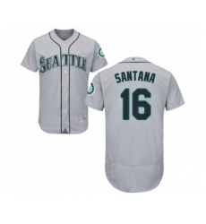 Men's Seattle Mariners #16 Domingo Santana Grey Road Flex Base Authentic Collection Baseball Jersey