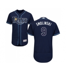 Men's Tampa Bay Rays #9 Jake Smolinski Navy Blue Alternate Flex Base Authentic Collection Baseball Jersey