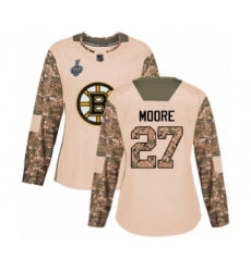 Women's Boston Bruins #27 John Moore Authentic Camo Veterans Day Practice 2019 Stanley Cup Final Bound Hockey Jersey
