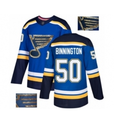 Men's St. Louis Blues #50 Jordan Binnington Authentic Royal Blue Fashion Gold Hockey Jersey