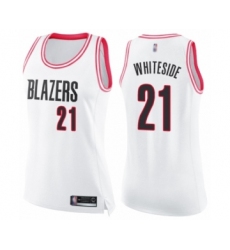 Women's Portland Trail Blazers #21 Hassan Whiteside Swingman White Pink Fashion Basketball Jersey
