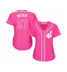 Women's Cleveland Indians #57 Shane Bieber Authentic Pink Fashion Cool Base Baseball Jersey