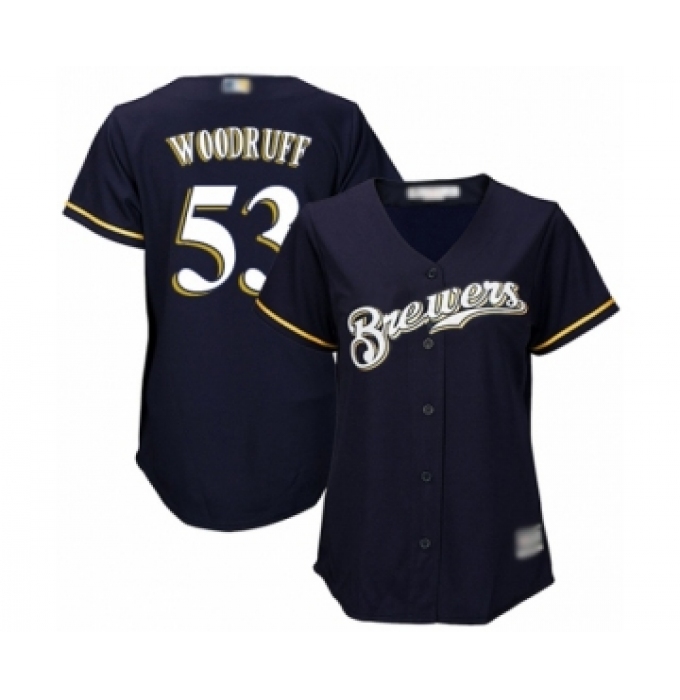 Women's Milwaukee Brewers #53 Brandon Woodruff Authentic Navy Blue Alternate Cool Base Baseball Jersey