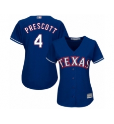 Women's Texas Rangers #4 Dak Prescott Authentic Royal Blue Alternate 2 Cool Base Baseball Jersey