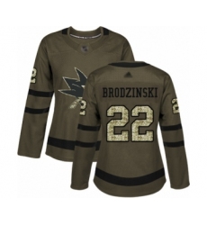 Women's San Jose Sharks #22 Jonny Brodzinski Authentic Green Salute to Service Hockey Jersey