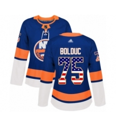 Women's New York Islanders #75 Samuel Bolduc Authentic Royal Blue USA Flag Fashion Hockey Jersey