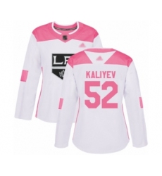 Women's Los Angeles Kings #52 Arthur Kaliyev Authentic White Pink Fashion Hockey Jersey