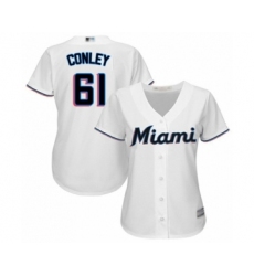 Women's Miami Marlins #61 Adam Conley Authentic White Home Cool Base Baseball Player Jersey