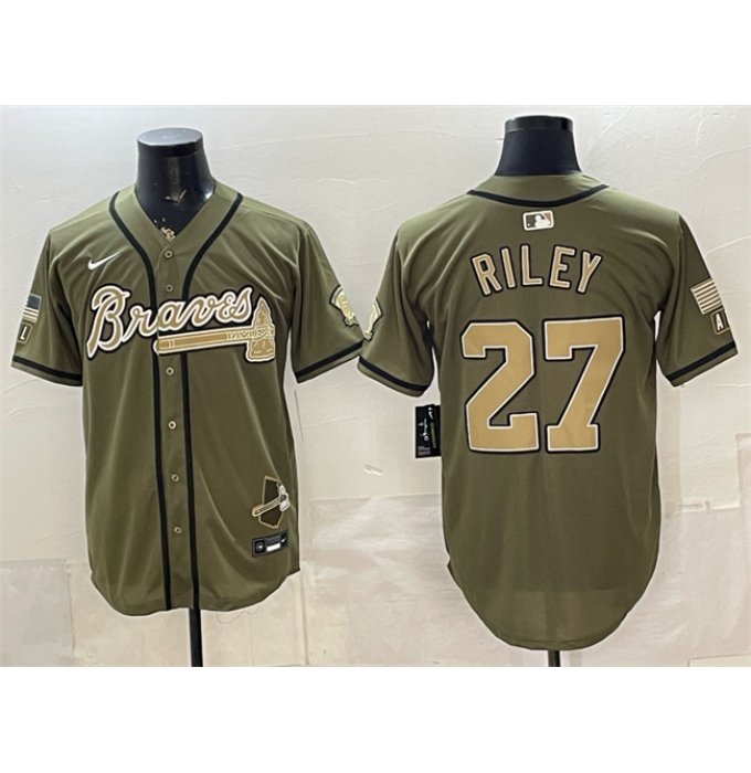 Men's Atlanta Braves #27 Austin Riley Olive 2026 Armed Forces Day Stitched Baseball Jersey