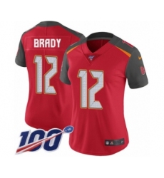 Women's Tampa Bay Buccaneers #12 Tom Brady Red Team Color Vapor Untouchable Limited Player 100th Season Football Jersey