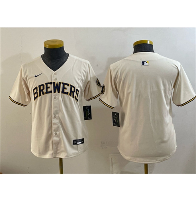 Youth Milwaukee Brewers Blank Cream Limited Stitched Jersey