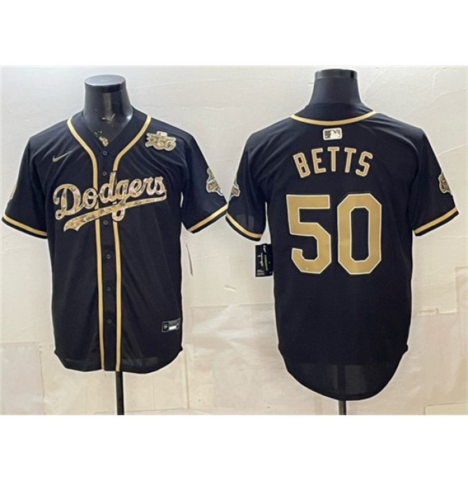 Men's Los Angeles Dodgers #50 Mookie Betts Black Military Appreciation Game Day Stitched Baseball Jersey