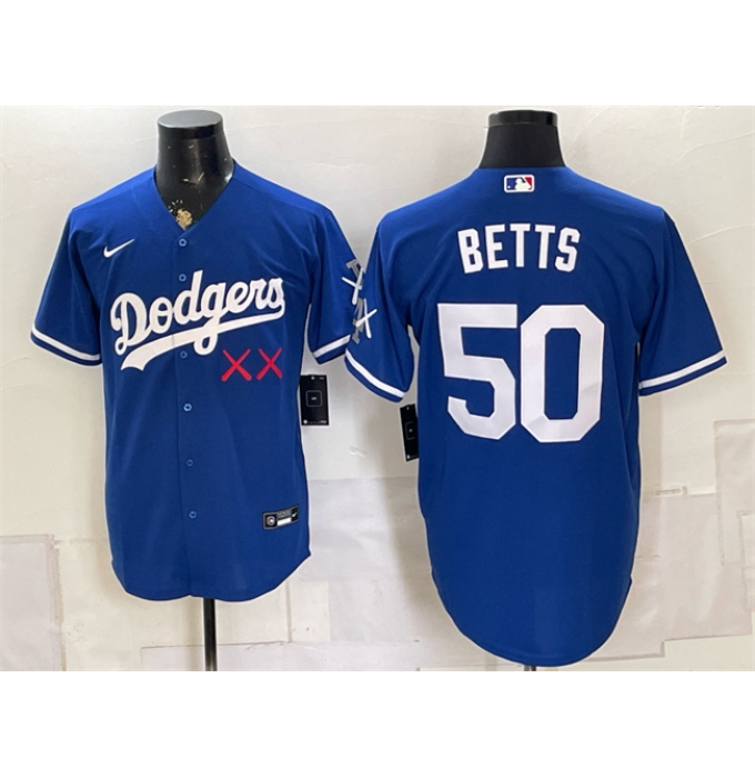 Men's Los Angeles Dodgers x KAWS #50 Mookie Betts Royal Vapor Premier Limited Stitched Baseball Jersey