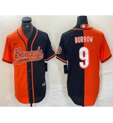 Men's Cincinnati Bengals #9 Joe Burrow Orange Black Two Tone Cool Base Stitched Baseball Jersey Men's Cincinnati Bengals #9 Joe Burrow Orange Black Two Tone Cool Base Stitched Baseball Jersey
