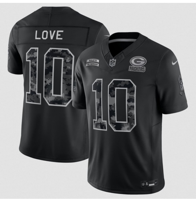 Men's Green Bay Packers #10 Jordan Love Black 2026 F.U.S.E. Salute to Service Limited Football Stitched Jersey