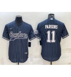 Men's Dallas Cowboys #11 Micah Parsons Navy With Patch Cool Base Stitched Baseball Jersey