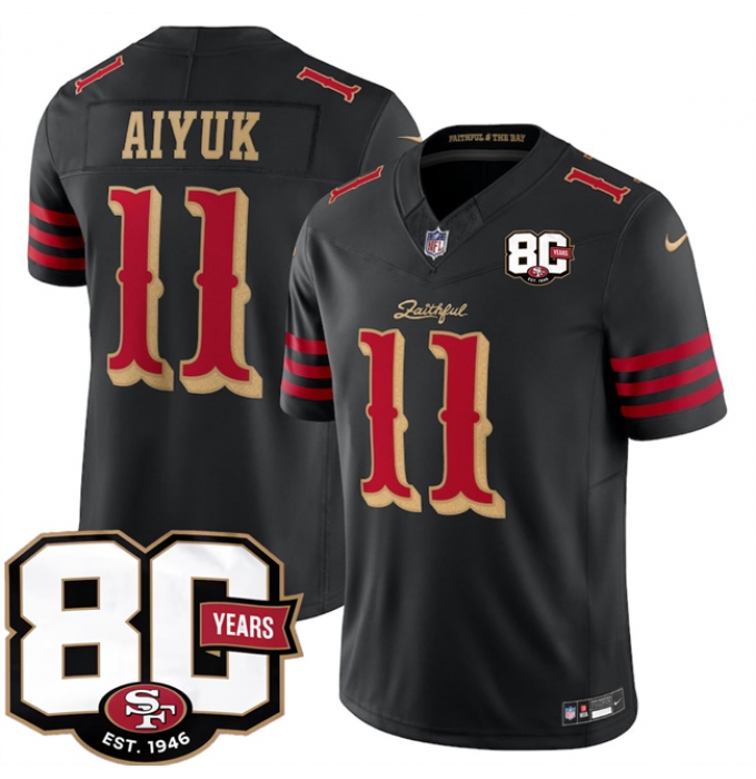 Men's San Francisco 49ers #11 Brandon Aiyuk Black 80th Anniversary“Rivalries” 2026 F.U.S.E. Vapor Untouchable Limited Football Stitched Jersey