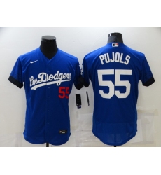 Men's Los Angeles Dodgers #55 Albert Pujols Blue Elite City Player Jersey