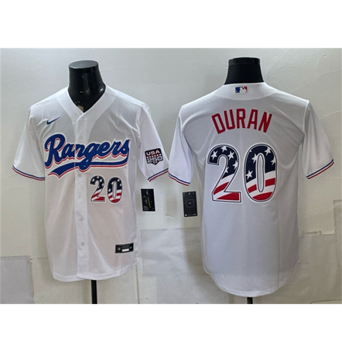 Men's Texas Rangers #20 Ezequiel Durán White 2026 USA 250 Fourth of July Home Stitched Baseball Jersey