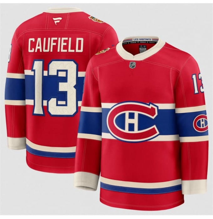 Men's Montreal Canadiens #13 Cole Caufield Red 2026 Heritage Classic Premium Stitched Jersey