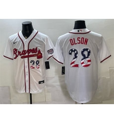 Men's Atlanta Braves #28 Matt Olson White USA 250 Fourth of July Home Stadium Stitched Baseball Jersey