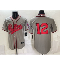 Men's Philadelphia Phillies #12 Kyle Schwarber Gray 2026 Field of Dreams Stadium Stitched Baseball Jersey