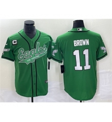 Men's Nike Philadelphia Eagles #11 A. J. Brown Green C Cool Base Baseball Stitched Jersey