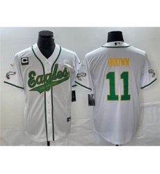 Men's Nike Philadelphia Eagles #11 A. J. Brown White Gold C Cool Base Baseball Stitched Jersey