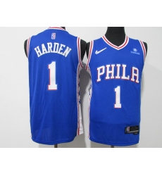 Men's Philadelphia 76ers #1 James Harden Blue 75th Anniversary Association Edition Swingman Stitched Jersey