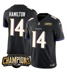Men's Baltimore Ravens #14 Kyle Hamilton Black 2023 F.U.S.E. AFC North Champions Vapor Limited Football Stitched Jersey