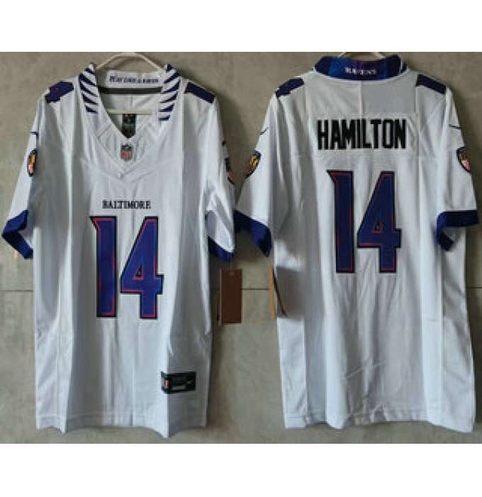 Women's Baltimore Ravens #14 Kyle Hamilton Limited White Vapor FUSE Jersey