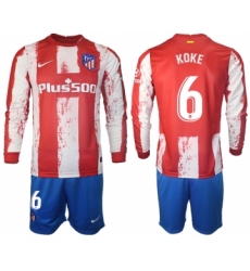 Men 2021-2022 Club Atletico Madrid home red Long Sleeve 6 Soccer Jersey