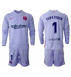 Men 2021-2022 Club Barcelona Second away purple Long Sleeve 1 Soccer Jersey