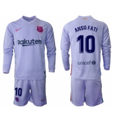 Men 2021-2022 Club Barcelona Second away purple Long Sleeve 10 Soccer Jerseys