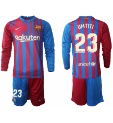 Men 2021-2022 Club Barcelona home red blue Long Sleeve 23 Nike Soccer Jersey