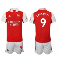Men's Arsenal F.C #9 Lacazette 2023 Red Home Soccer Jersey Suit