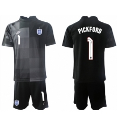 Men's England #1 Pickford Black Goalkeeper Soccer Jersey Suit
