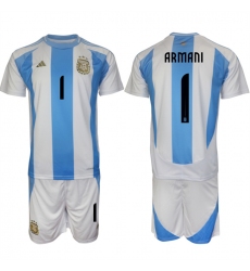 Men's Argentina #1 Armani White Blue 2024-25 Home Soccer Jersey Suit