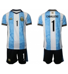 Men's Argentina #1 Caballero White Blue Home Soccer Jersey Suit