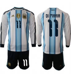 Men's Argentina #11 DI MARIA Long Sleeve National Team FIFA x World Cup 2026 Home White On Field Jersey