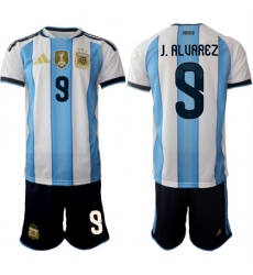 Men's Argentina #9 J.ALUAREZ National Team FIFA x World Cup 2026 Home White On Field Jersey