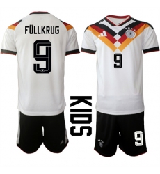 Youth Germany #9 FULLKRUG National Team FIFA x World Cup 2026 Home White On Field Kids Jersey