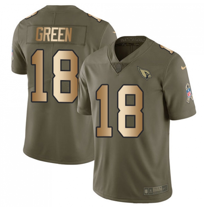 Men's Nike Arizona Cardinals #18 A.J. Green Olive Gold Stitched NFL Limited 2017 Salute To Service Jersey